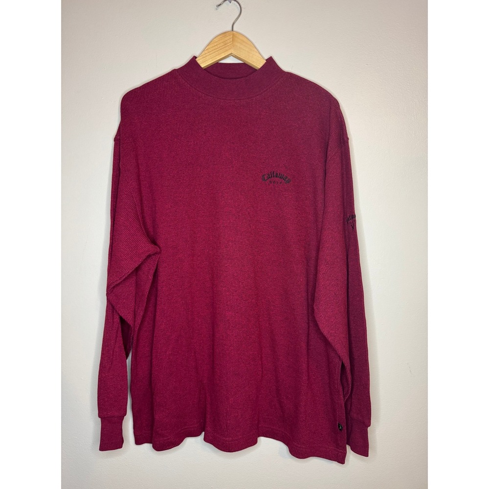 Callaway Golf Sport Men XL Mock Neck Long Sleeve Shirt Burgundy Cotton Micro Rib